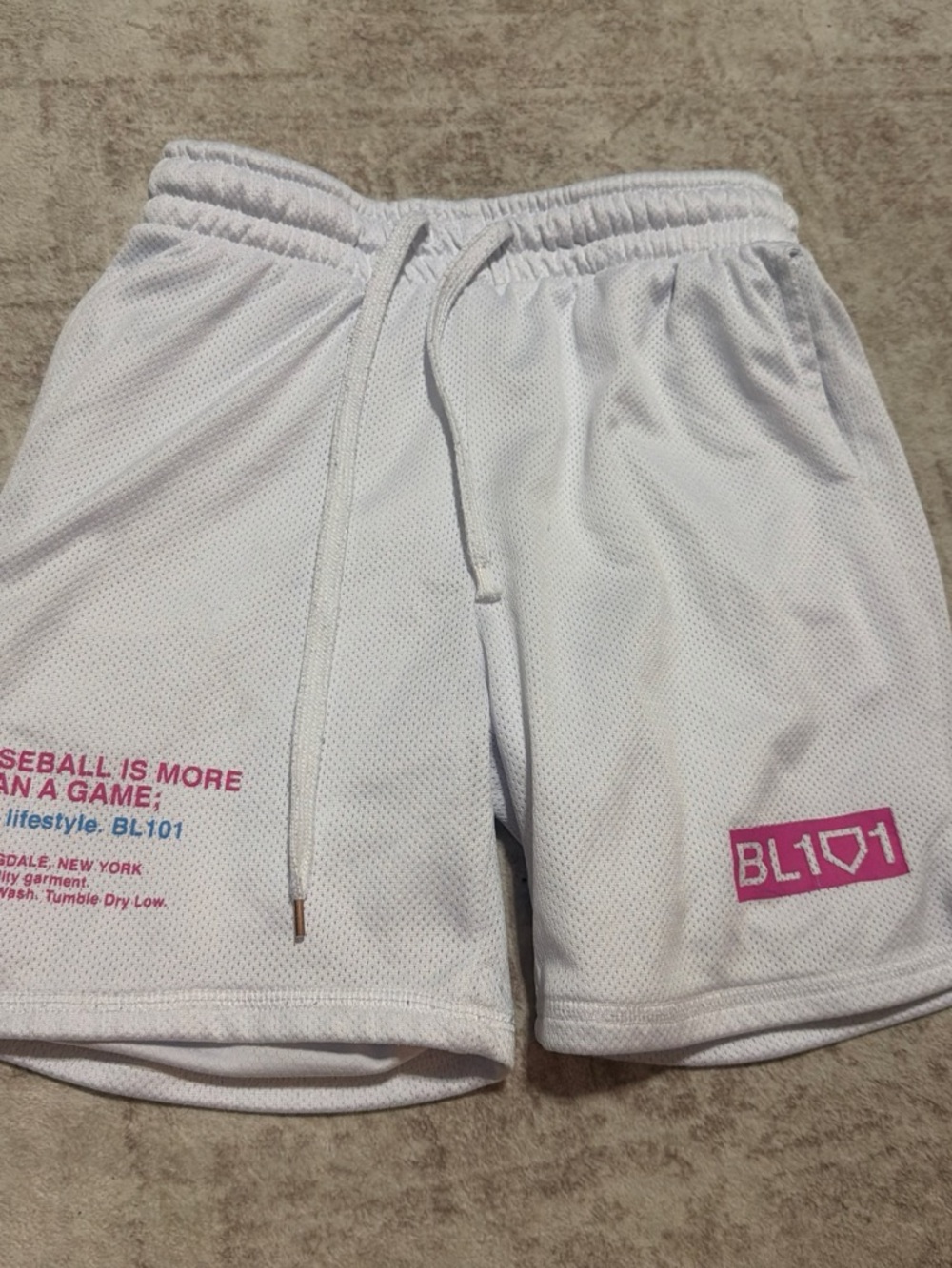 BL101 White Mesh Kids' Athletic Shorts with Pink Logo